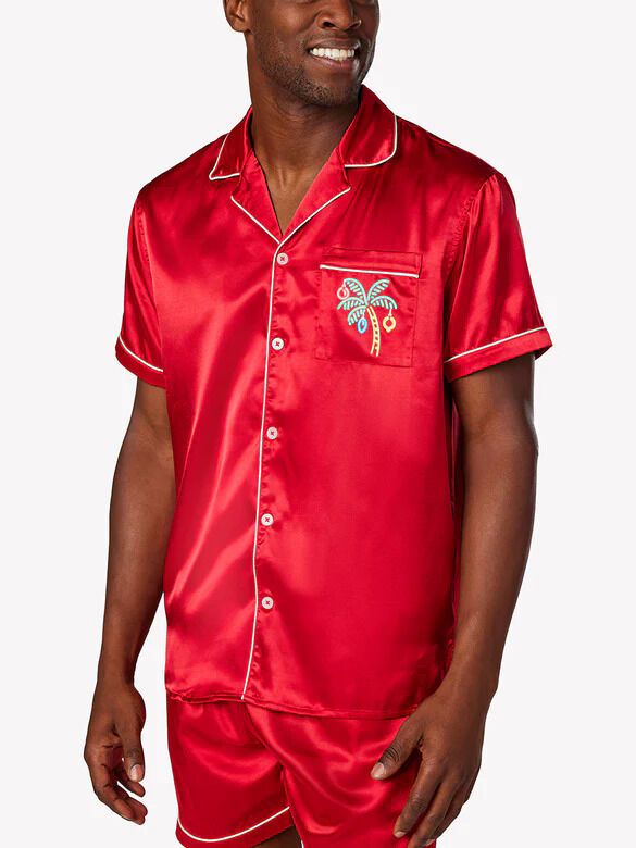 Mens Red Silk Pajamas, Premium Loungewear