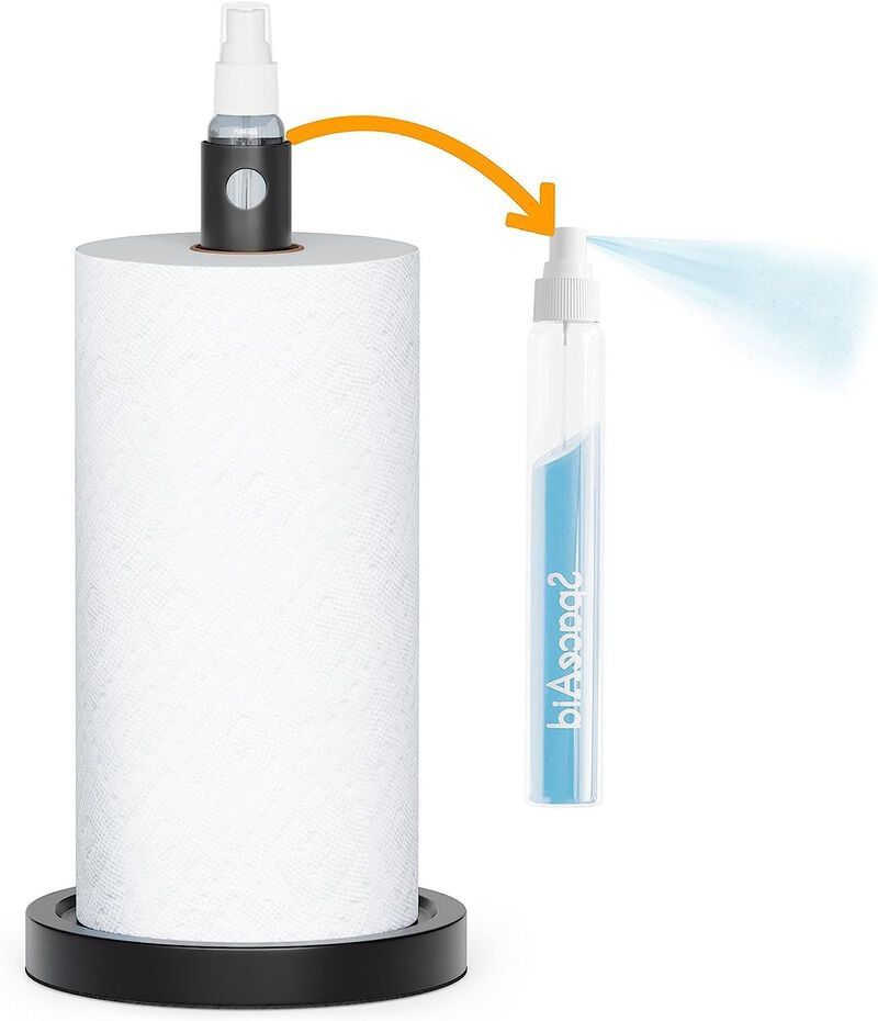 Everyday Solution Paper Towel Holder with 7oz Spray Bottle - Aesthetic  Kitchen Countertop Sprayer with Paper Towel Holder and Hidden Spray Bottle  - Nozzle Snap-Lock Spray - Rust-Resistant Steel Base 