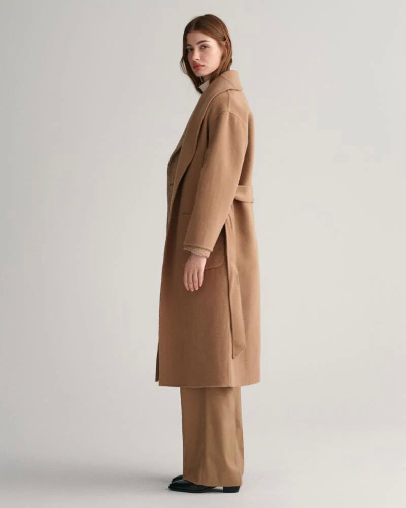 Double-Faced Wool Blend Coats : handstitched Belted Coat