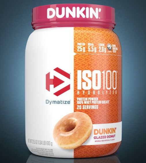Collaboration Donut Protein Powders : Dymatize ISO100 Dunkin' Glazed Donut