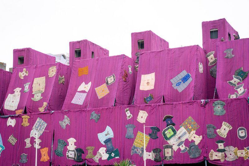 Large-Scale Pink-Fabric Art Installations