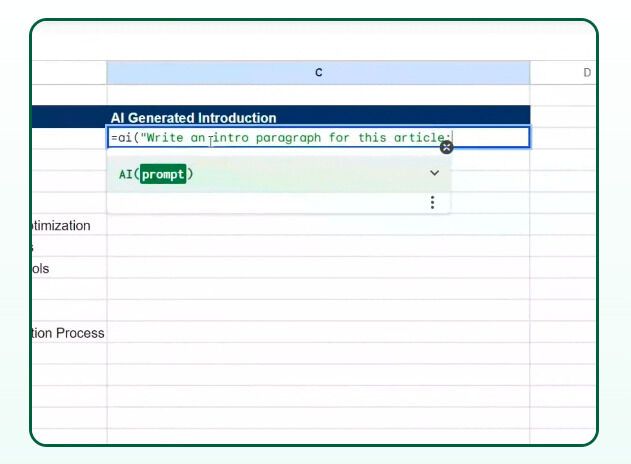 AI Spreadsheet Functionalities