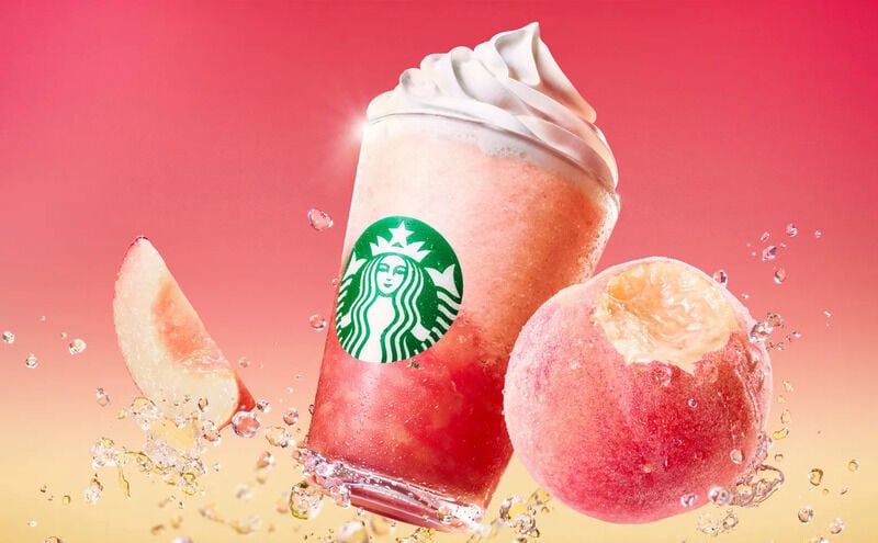 Blended Peach-Flavored Cafe Drinks : Love and Peach Frappuccino