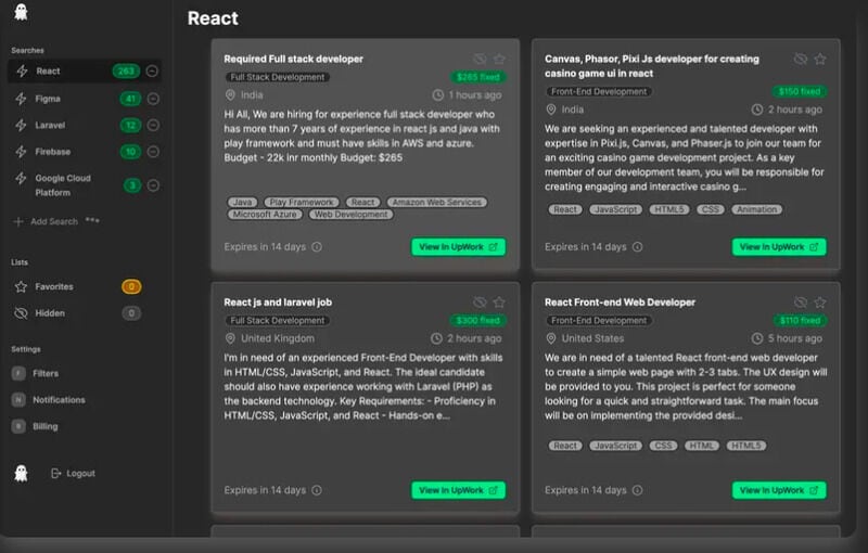 フリーランスの求人アラート : UpScout