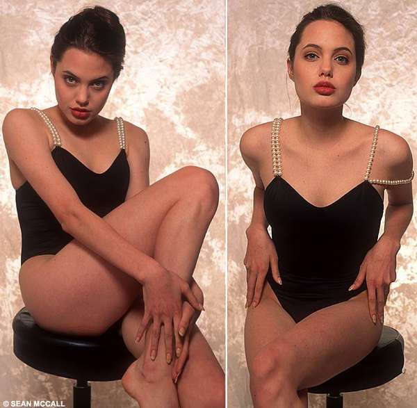 Angelina Jolie: Boobless Swimsuit model at 16