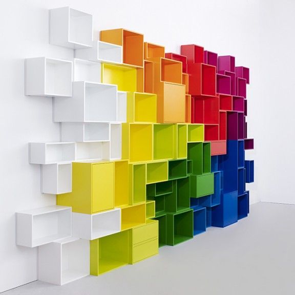 Vibrant Geometric Book Shelves