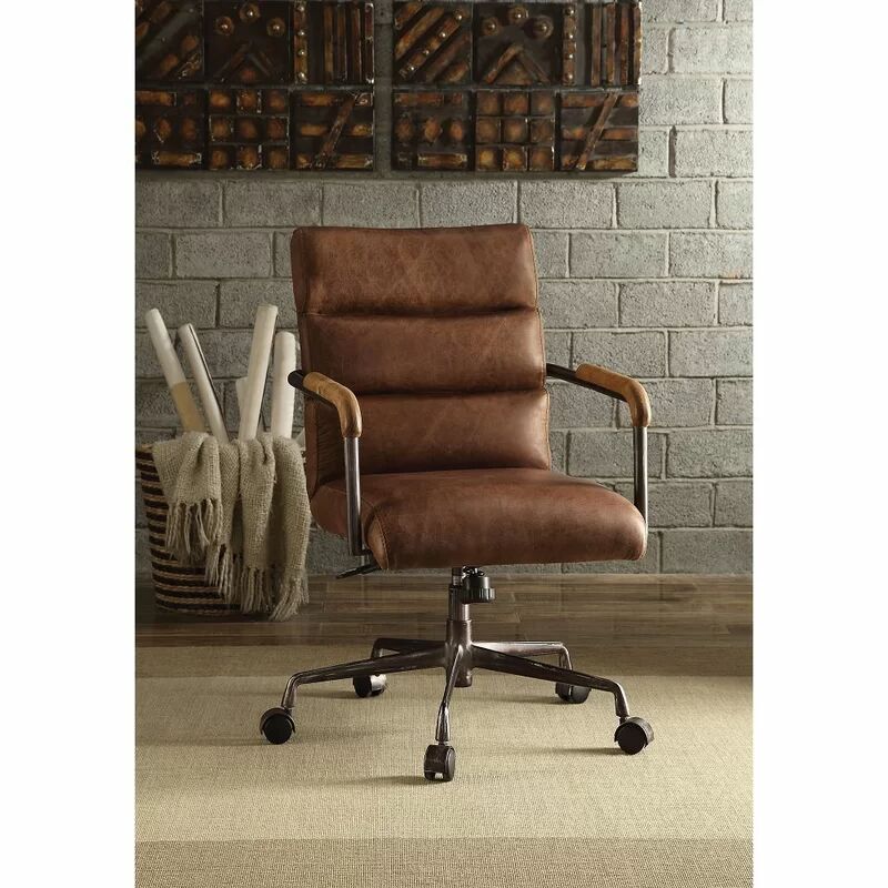 Decatur Genuine Leather Task Chair, Distressed Brown Leather Office Chair