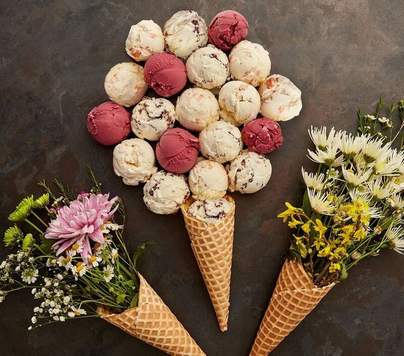 Ice cream with flowers on top