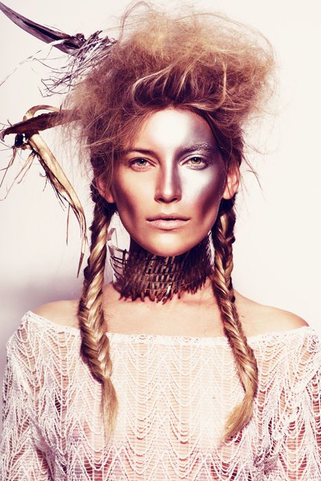 Silvery-Gold Makeup Editorials