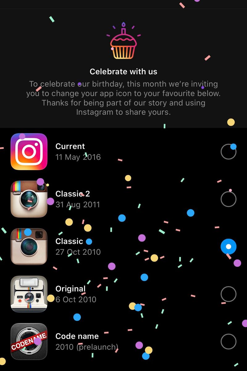 Celebratory App Birthday Icons : Instagram's Birthday