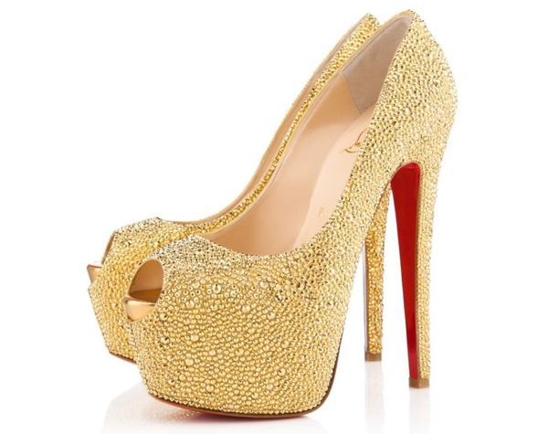 Glamorous Crystallized Gold Pumps