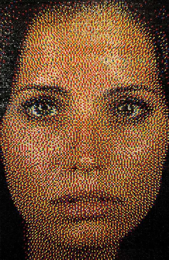 Colorful Thumbtack Mosaic Portraits
