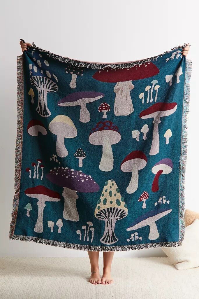 Mushroom Patterned Blankets - This Mushroom Chart Woven Throw Blanket Offers a Cottage-Like Look (TrendHunter.com)