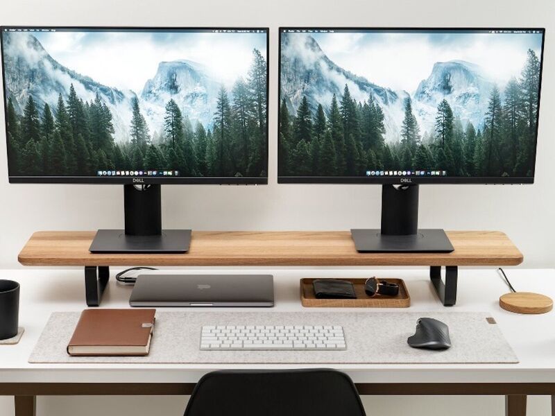 Desk Shelf Dual Monitor Stand Riser, Walnut Wood