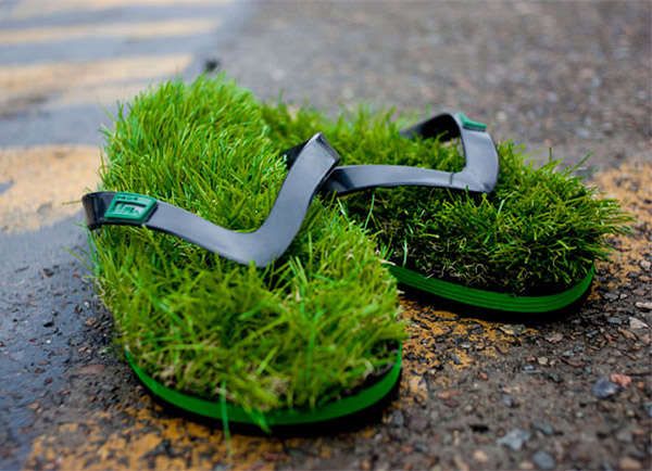 Faux Grass Flip Flops