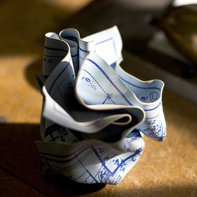 Crumpled Blueprint Paperweights